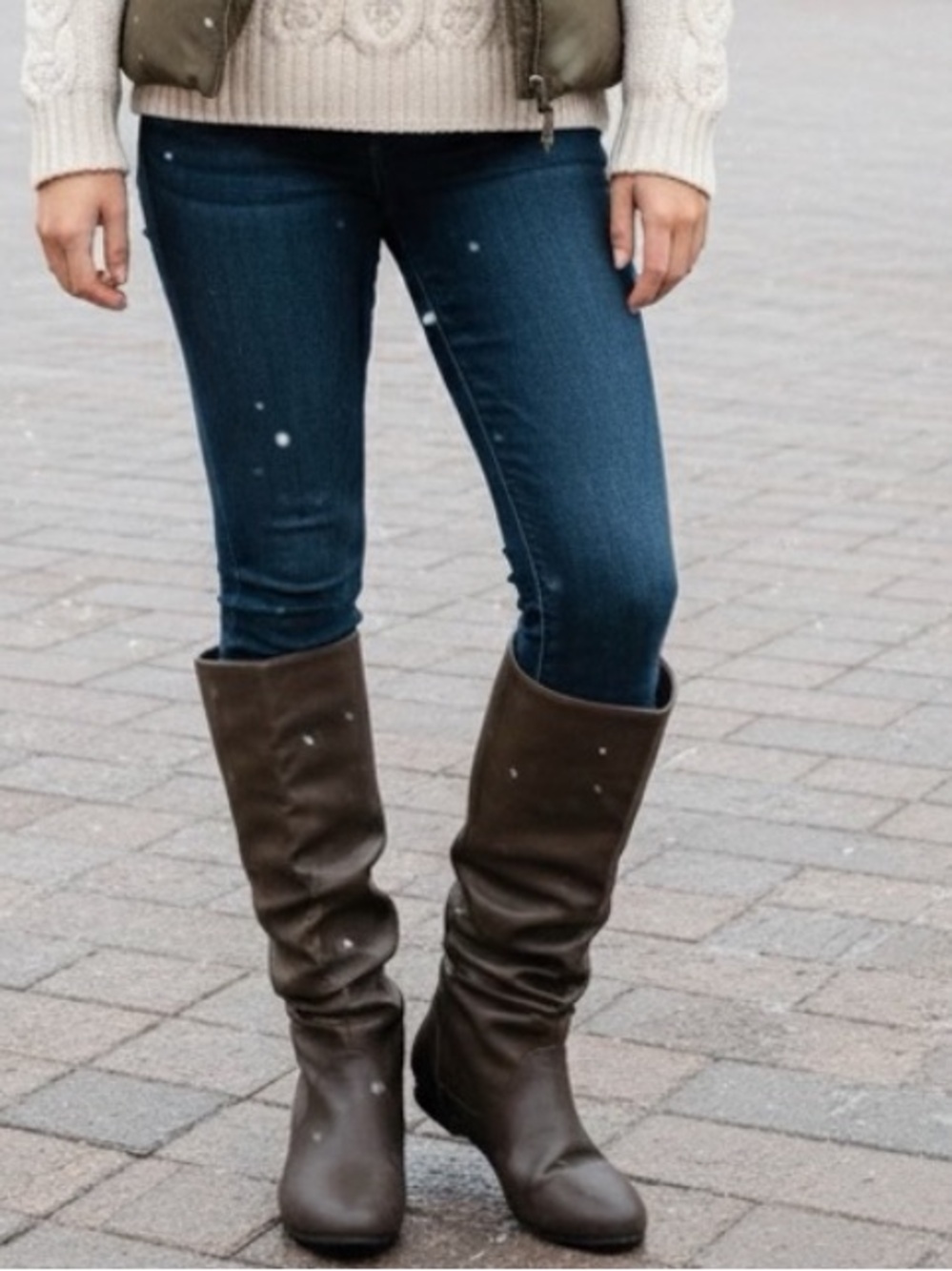 Brown High Calf Faux Leather Fall Boots Without Heel Flats Size 9 EUC- Halloween